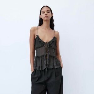 Zara Black Ruffled Tie Up Tank